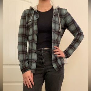 Polly & Esther Plaid Green Button Up Shirt